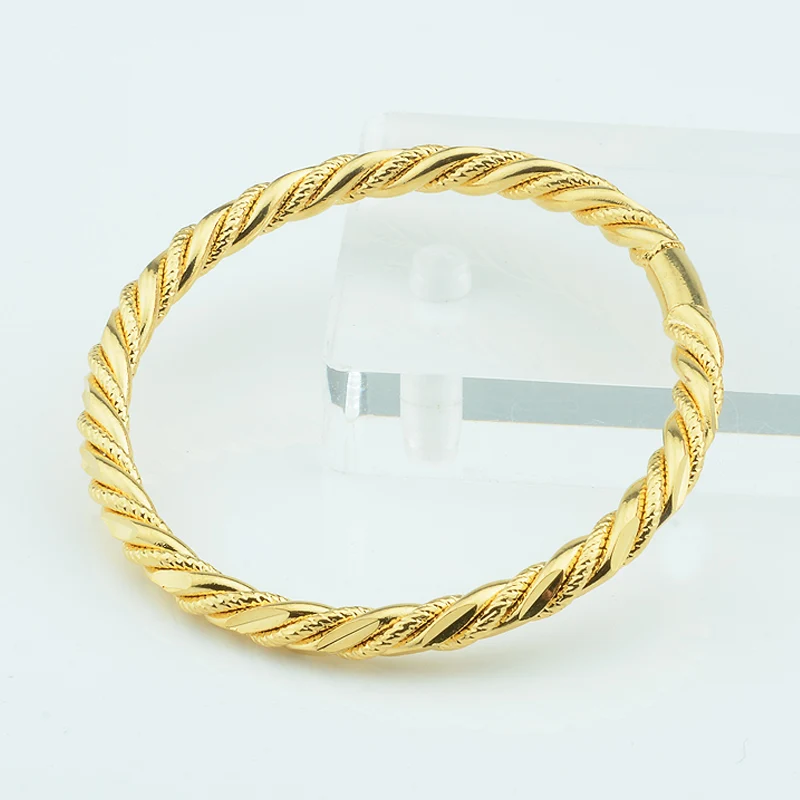 4 Style Women Yellow Gold Color Cuff Bracelets Fashion 5mm Bangle