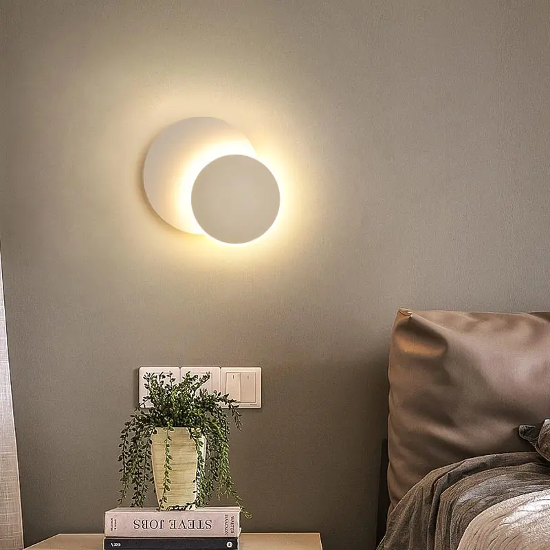 Square Round LED Wall Lamp For Bedroom Living Room Wall Lights 360 Degrees Rotatable White Or Black Panited Metal 9w Fixtures