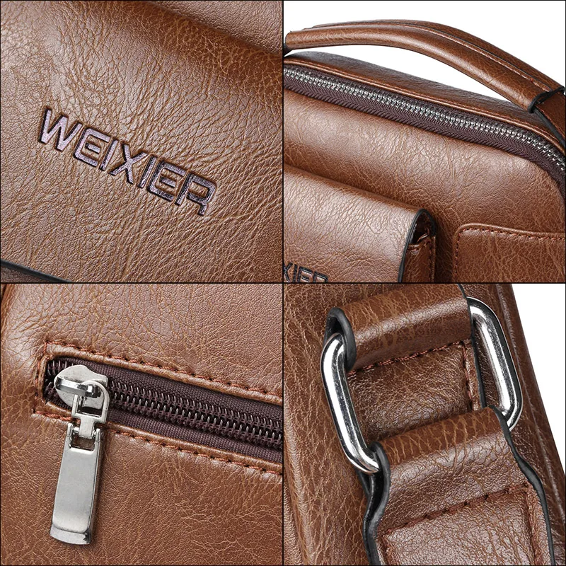 WEIXIER Men Shoulder Bags Crossbody Bag Multi-function Men\'s Handbags Capacity PU Leather Bag For Male Messenger Bags Tote Bag