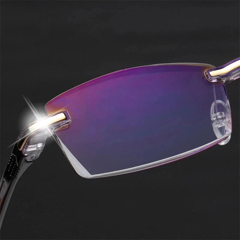 Frameless Eyeglasses Anti Blue Light Blocking Rimless Reading Glasses Presbyopic Eyewear Square Hyperopia Eyeglasses Male Glass