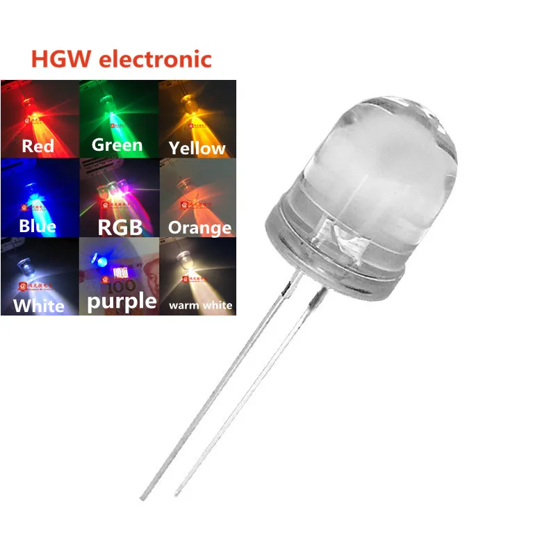 20PCS 10mm transparent in-line light-emitting diode white hair red yellow blue green white bright white spotlight LED tube RGB