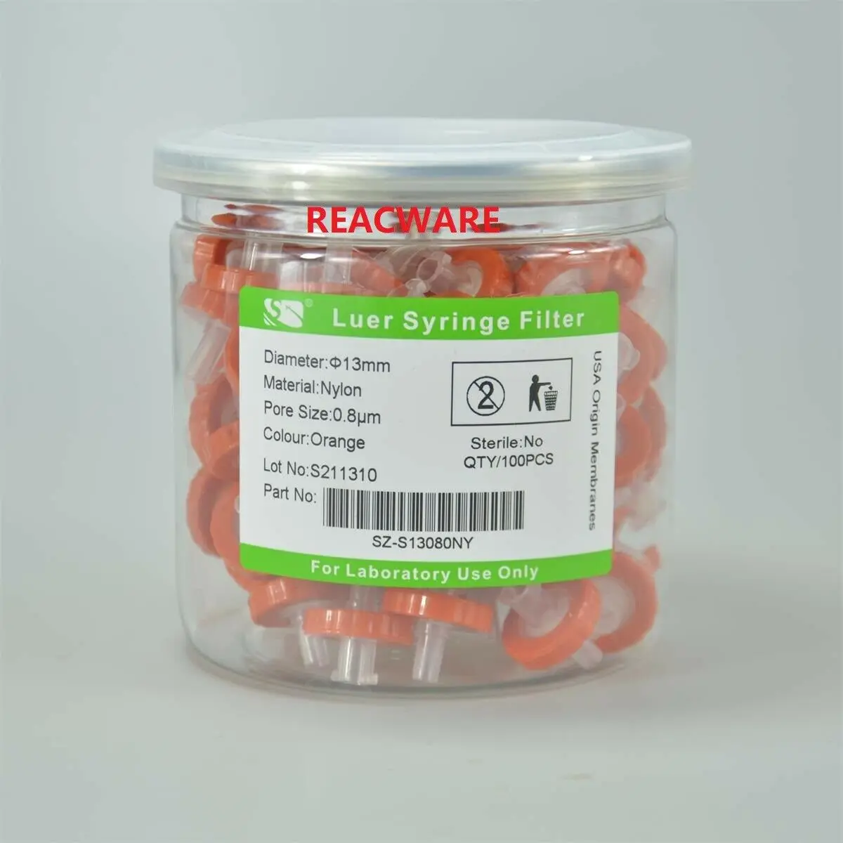 Laboratory Syringe Filter OD=13mm,0.80um,Made From NYLON,100pcs/pack