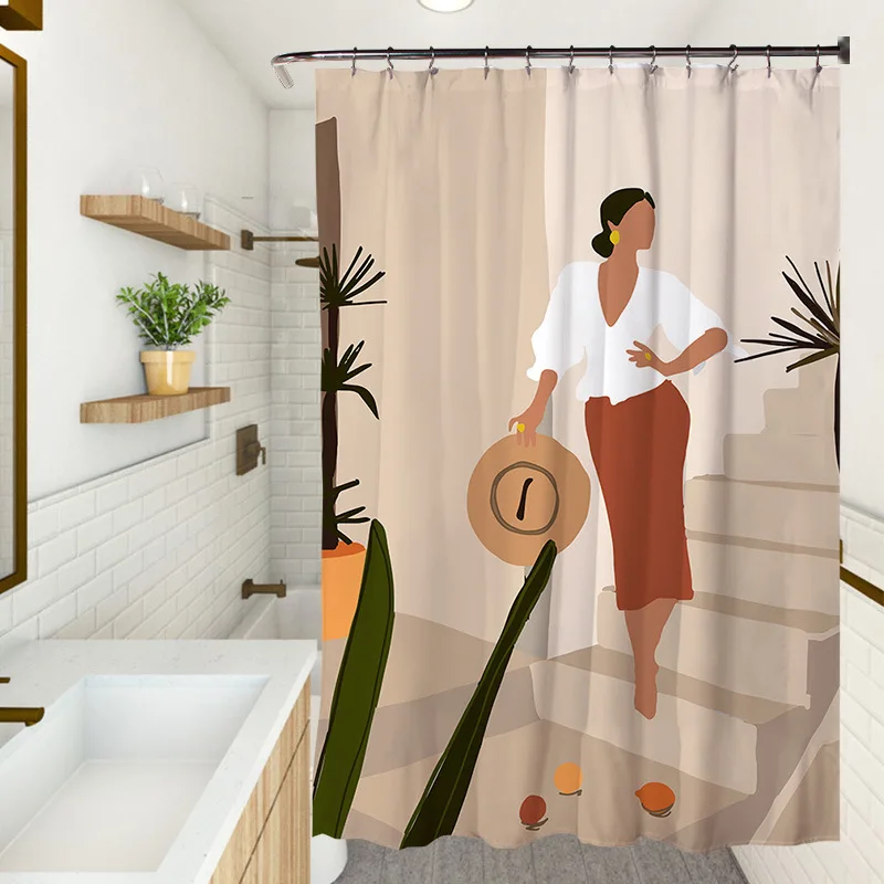 Nordic Woman Printed Shower Curtain Home Bathroom Waterproof Mold-proof Toilet Cover Partition Hanging Curtain Decoration