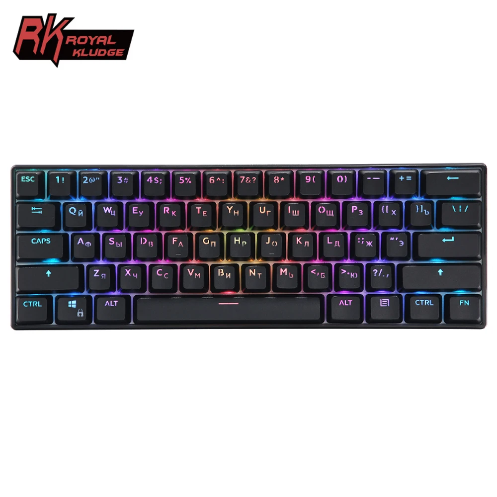 Royal Kludge-teclado inalámbrico RK61 para juegos, periférico con Bluetooth, cable USB, diseño 60%, ruso, español, inglés, para PC, Labtop, oficina, con RGB