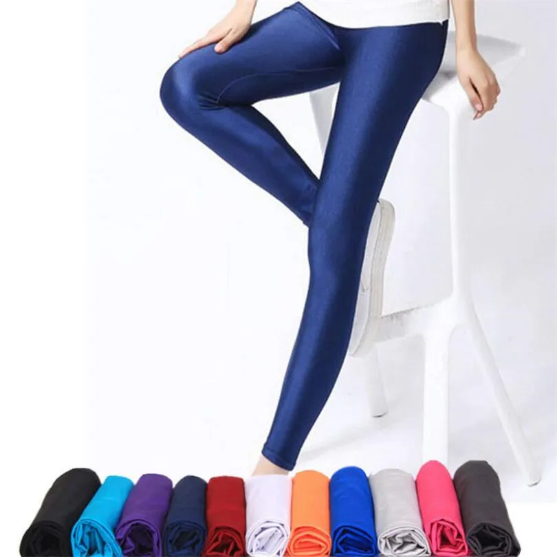 CHSDCSI Shiny Leggings Pant Hot Selling Women Solid Fluorescent Spandex Elasticity Casual Trousers Fitness Leggins