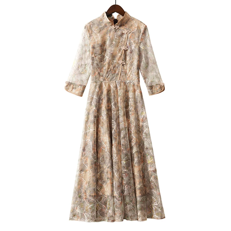 Robe mi-longue en dentelle à manches longues pour femmes, robe de soirée sexy, batterie avec piste d