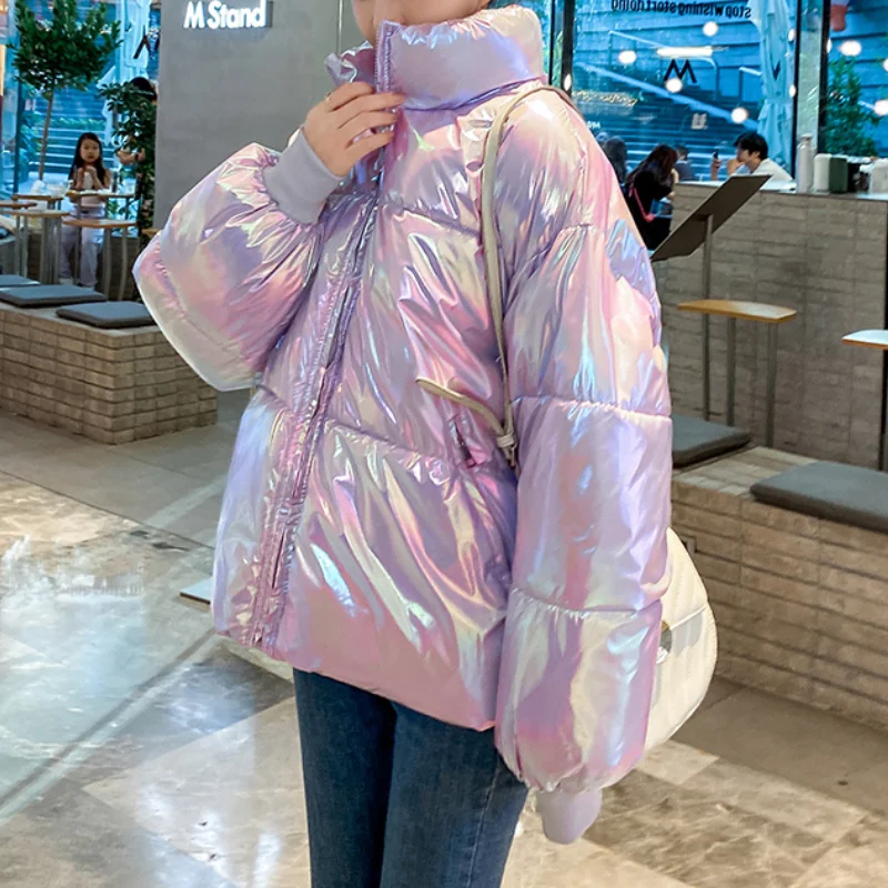 Winter Rainbow Down Puffer Jacket Women Casual Kawaii Thick Overcoat Jackets Female Cotton-padded Warm Designer Outwar Coat 2021