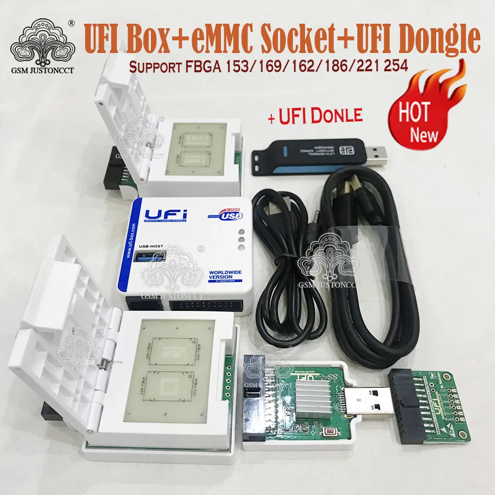 New 2022 original UFI Box full set /Ufi Box+UFI DONGLE+EMMC SOCKET Support FBGA 153/169/162/186/221/254 ful EMMC Service Tool