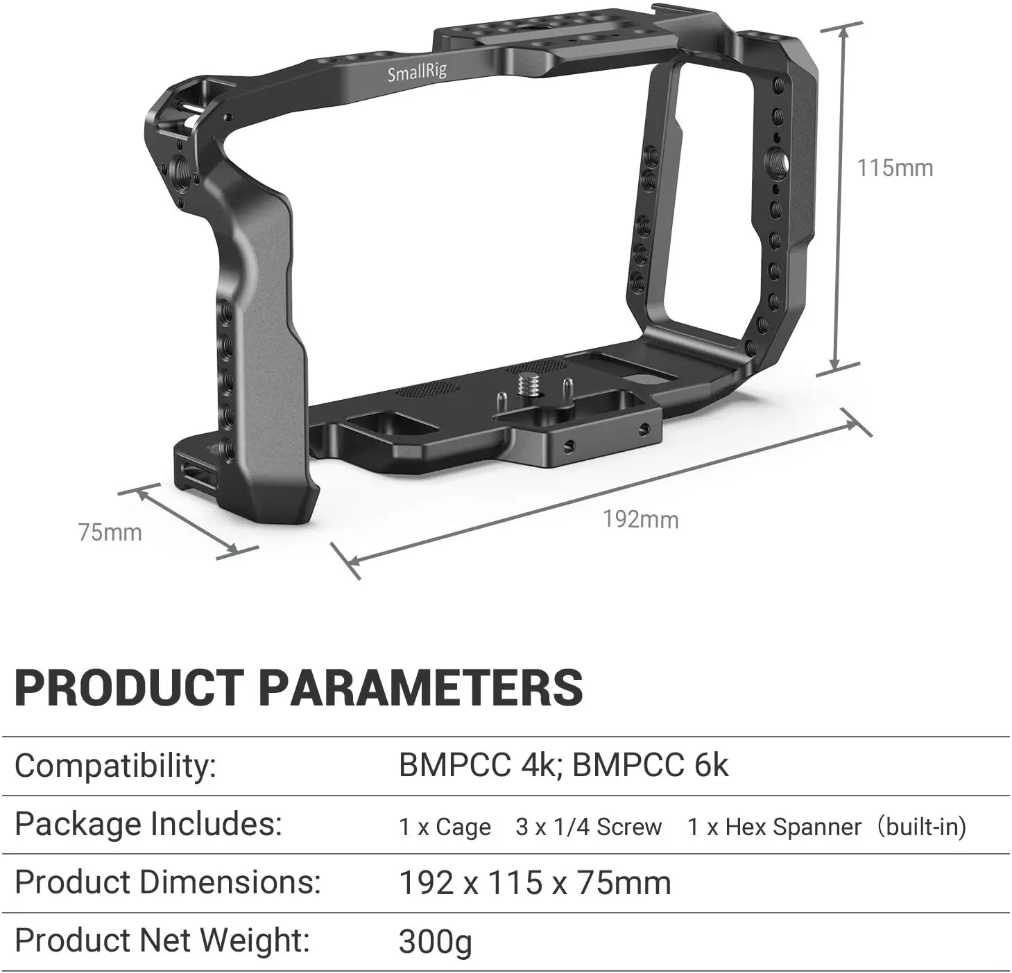 SmallRig for 4K 6K Quick Release Camera Cage for Blackmagic Design Pocket Cinema 4K Cage With Nato Rail Could Shoe Mount 2203B