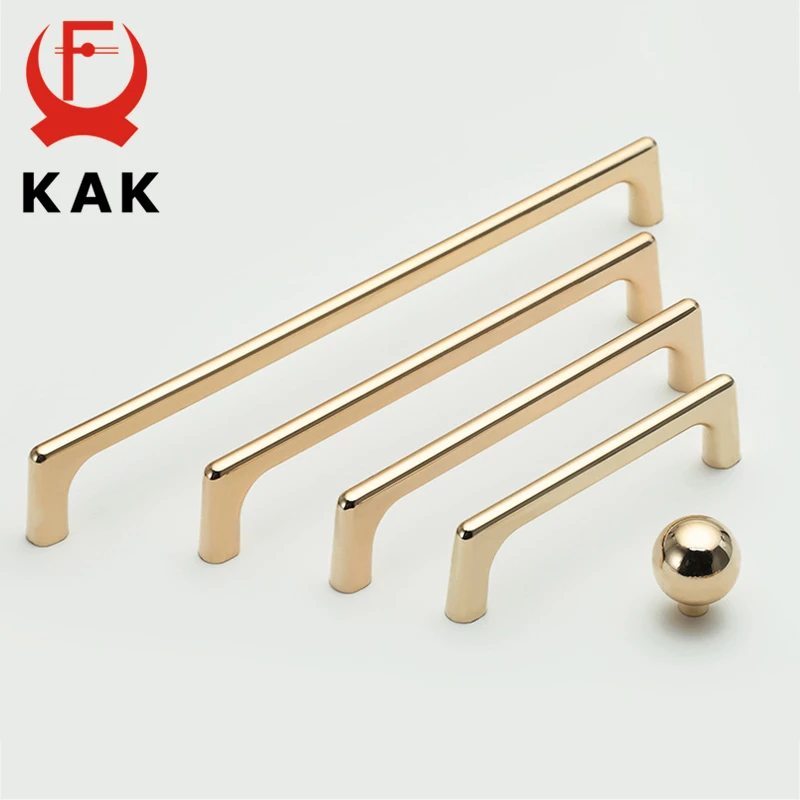 KAK Bright Gold Kitchen Handle Luxury Fashion Cabinet Knobs and Handles Wardrobe Door Pulls Dresser Gold Handle Door Hardware