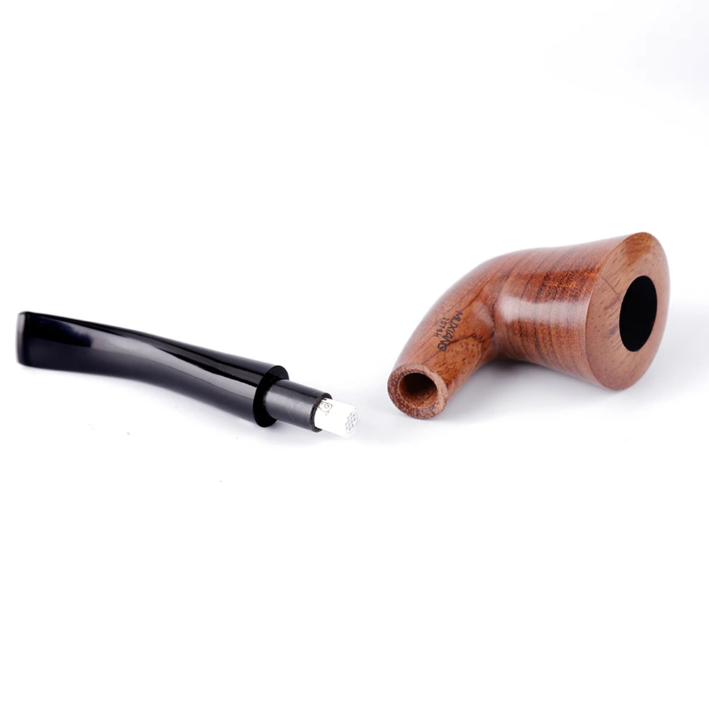 MUXIANG 10 Free Smoking Tools  Kevazingo Wood Tobacco Pipes 9mm Filter Solid Wood Bent Smoking Pipe Masculine Gift Pipes ad0019