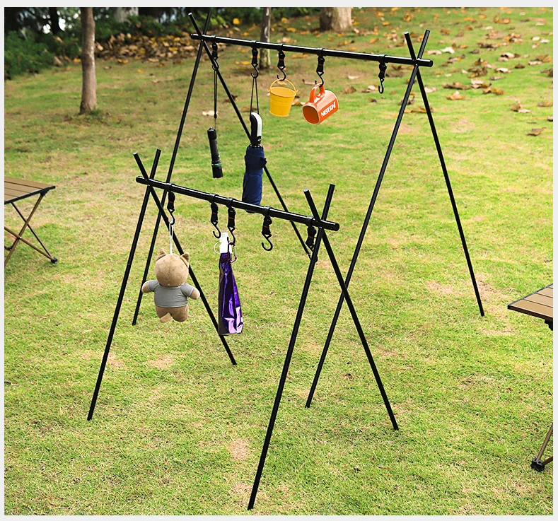 Lightweight outdoor Folding Camping Shelf Aluminum Alloy Clothes Storage Hanger Cookware Eequipment Hanging Rack Triangle Rack