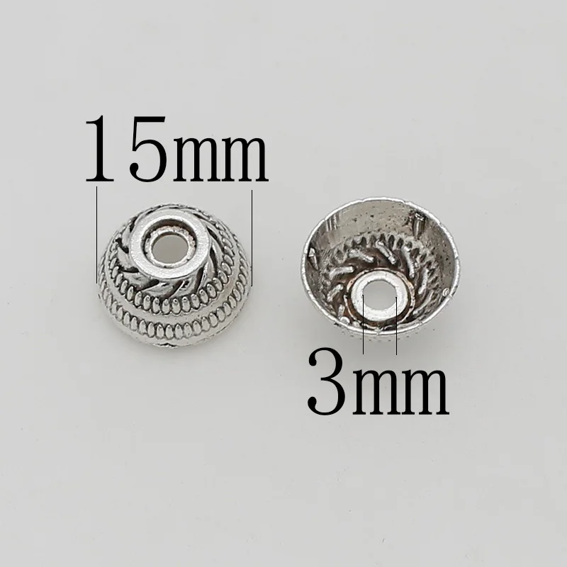 30pcs/lot Retro Bowl Type Big Hole Tassel Caps Bowl Shape 15mm Manual Cover Caps End Spacer Trays DIY Jewelry Accessories