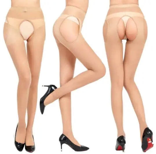 Collants à entrejambe ouvert pour femmes, lingerie blanche, grande taille