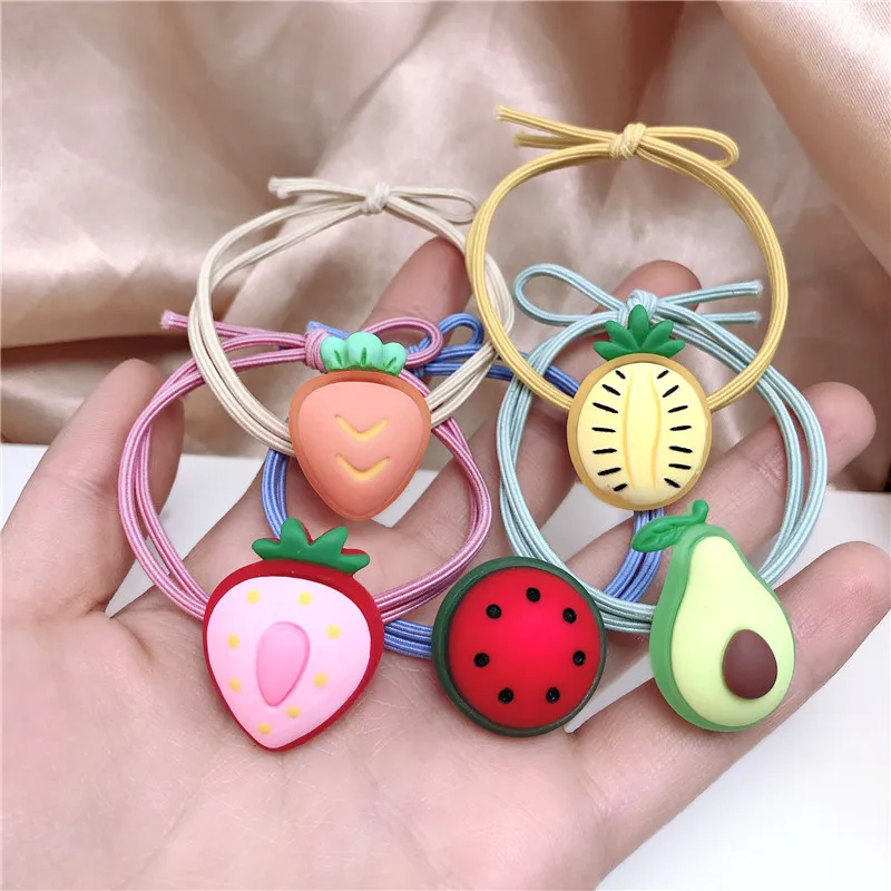 Cartoon Strawberry Avocado Fruit Hair Rope for Kids Elastic Hair Band Ties Girls Hair Accessories Baby Children Headdress