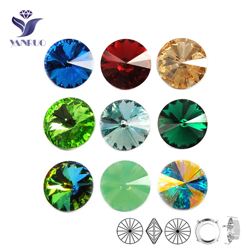 YANRUO 1122 Rivoli Sew On Round Sewing Diamond Pointback Rhinestones Fancy Stones For Crystals Leoatrd Gymastic Dress