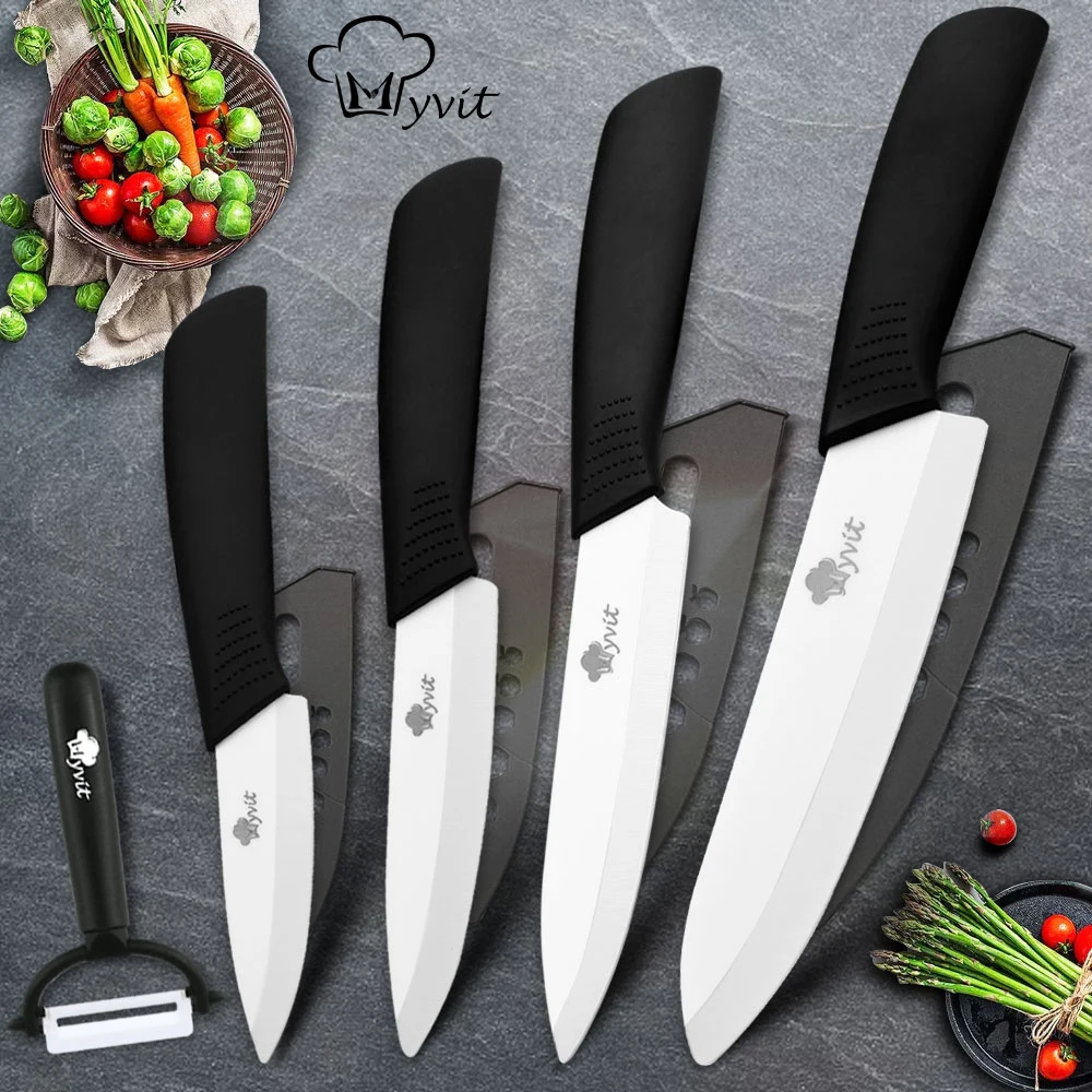 Ceramic Knives Kitchen Knife Chef Paring Fruit Vegetable knives 3 4 5 6 inch + peeler Zirconia White Ceramic Blade Cooking Tool