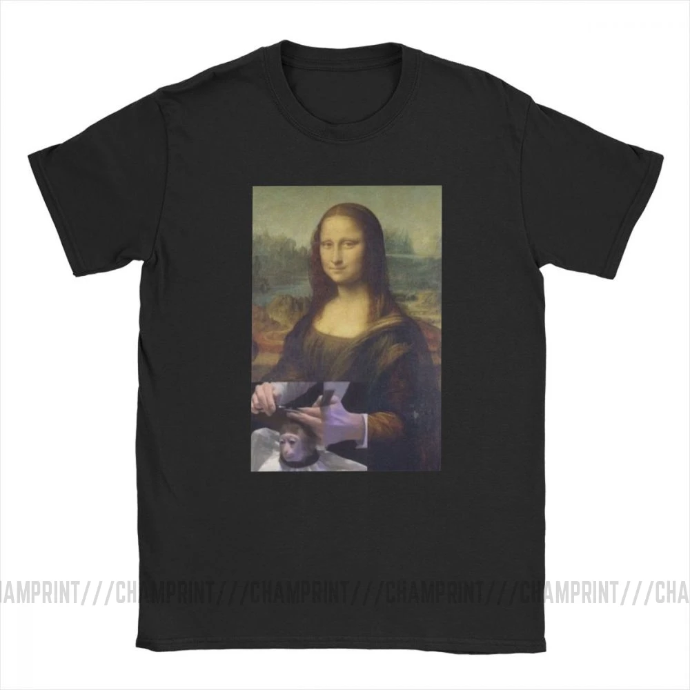 Mona Lisa T Shirts Monkey Haircut T-Shirt Man's Joconde Simple Pure Cotton Short Sleeves Tees Round Neck  Print Tops