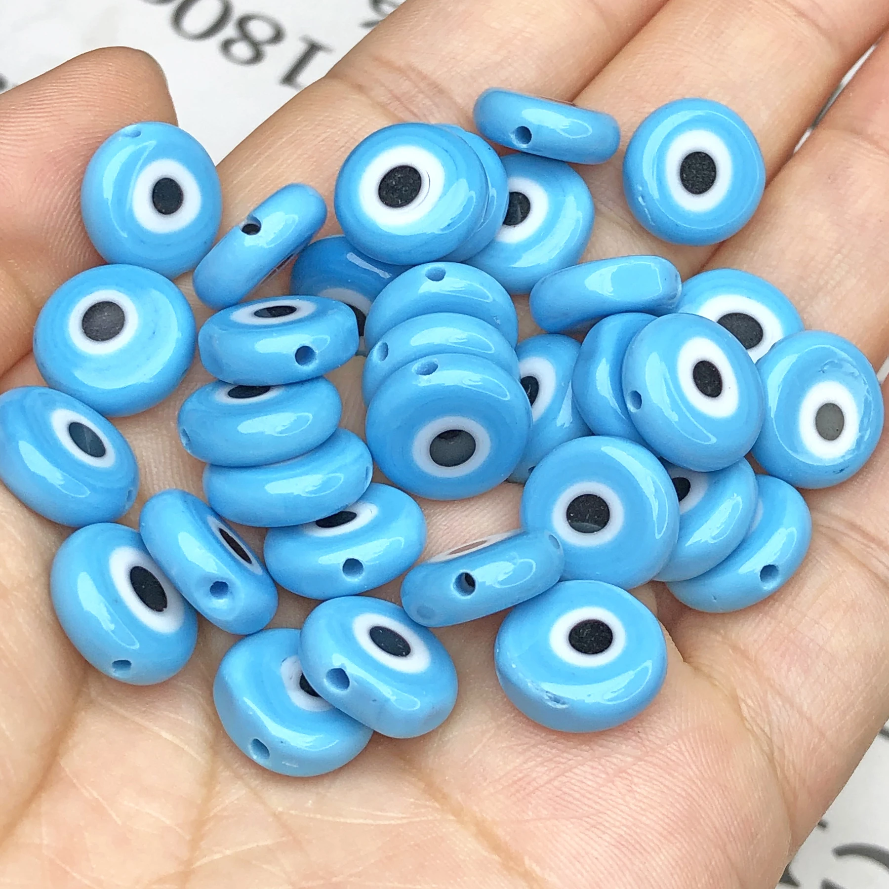 6-12mm שטוח עגול עין רעה הכחול Lampwork Millefiori מזוגג זכוכית חרוזים תכשיטי ביצוע DIY צמיד שרשרת אבזרים