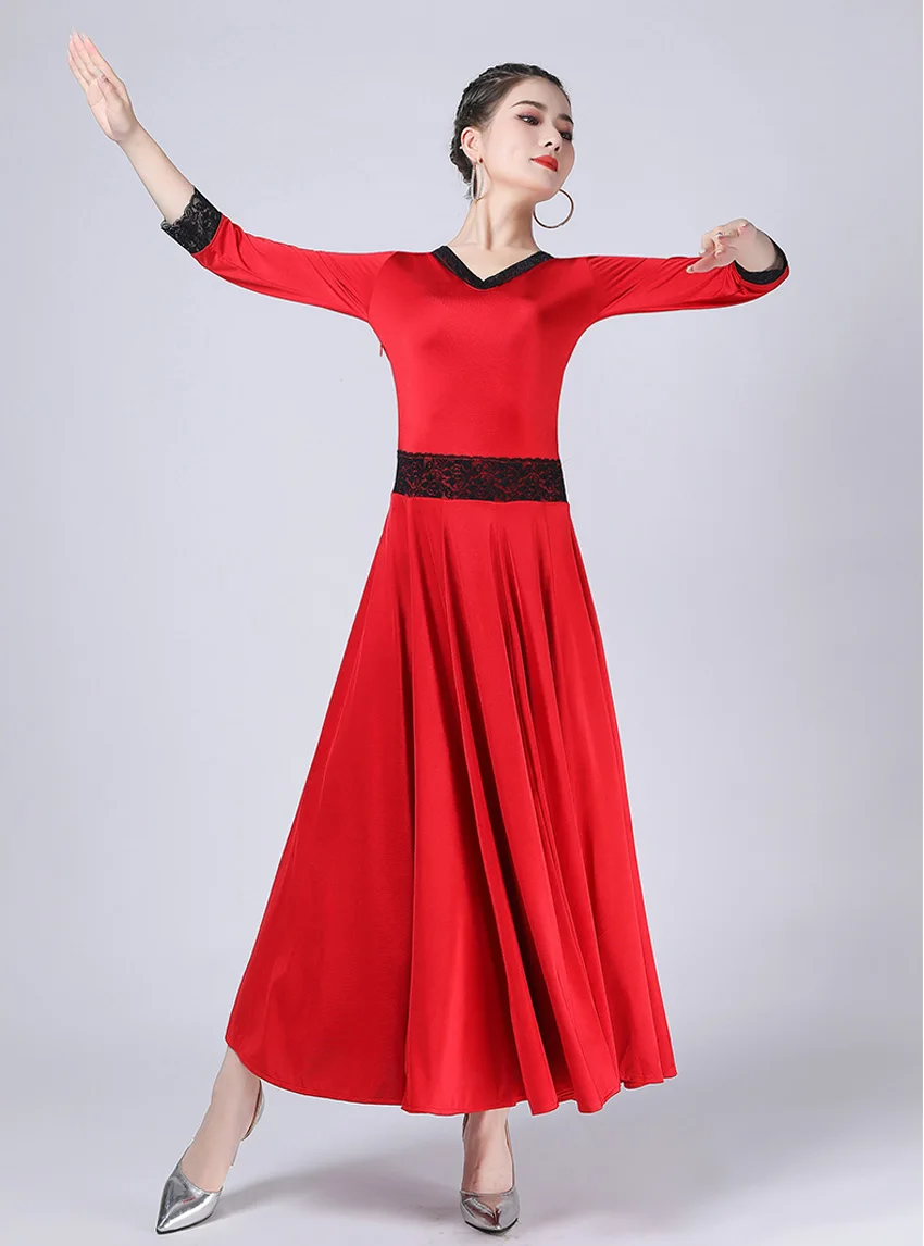 Rot standard ballsaal kleid frauen walzer kleid ballroom Dance wear dance kostüme flamenco kleid dance kleidung Spanisch kleid