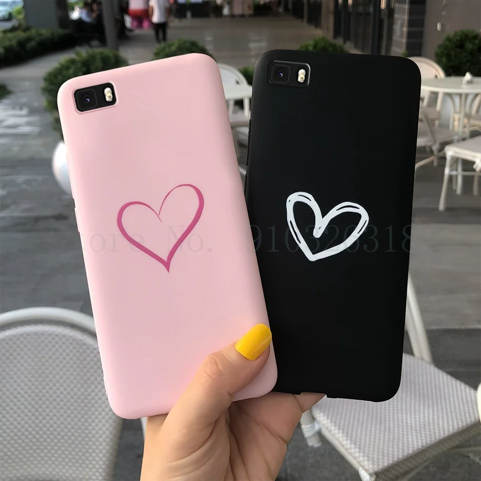 For Huawei P8 Lite P8lite Case Couples Cartoon Lovely Heart Painted Silicone Cover For Huawei ALE-L21 Case Fundas 5.0