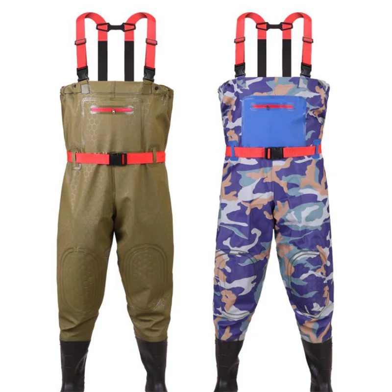 Men Women Fishing Chest Waders for Adult with Boots Hunting Bootfoot Waterproof Nylon and PVC with Wading Belt Accessories Lure