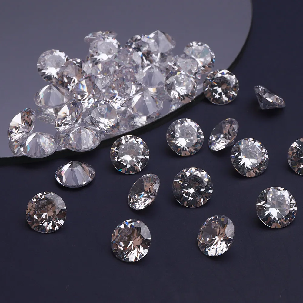 2/3/4/5/6/7/8/10mm Cone Diamond Round Transparent Zircon Loose Precious Stones Crystal PointBack Rhinestones DIY Jewelry Making