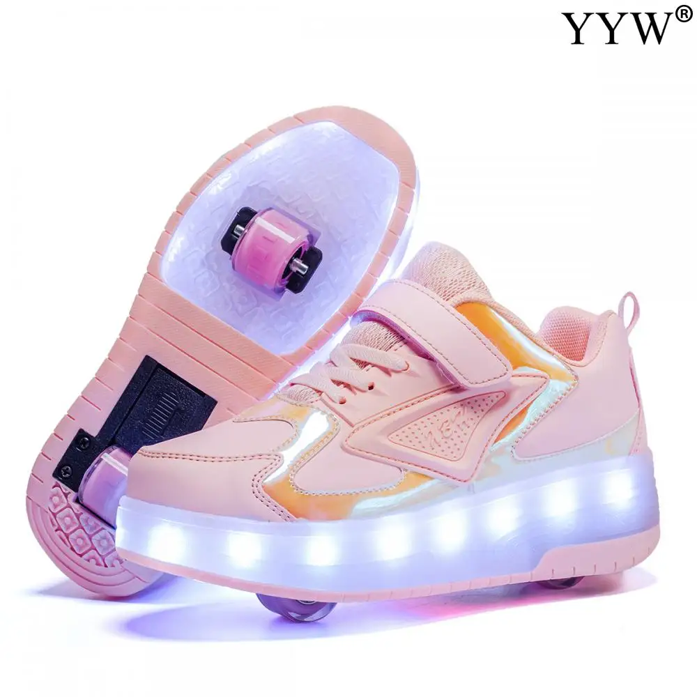 

Led Light Flashing Roller Skates Shoes Recharge Multi Light Breatheable Kids Boy Girl Light 2 Wheels Skating Sneaker Flying Shoe