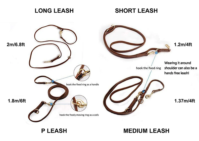 Benepaw Multifunctional Genuine Leather Dog Leash Hands Free Short Medium Long Training Pet Leash For Small Medium Large Dogs