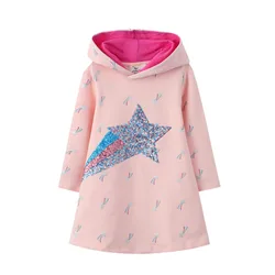 Jumping Meters New Arrival Star Beading Princess Girls Dresses Cotton Children's Clothes Autumn Kids Costume Toddler Dress