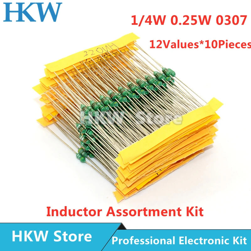 120pcs/set 12values Color Ring Inductor Assortment Kit 0307 1/4W 0.25W Inductors 1UH 33UH 47 100UH 220UH 330UH 470UH 1MH DIY KIT