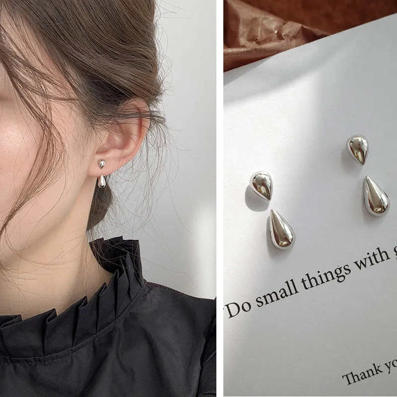 Simple Stud Earrings 2024 Trend Jewelry For Women Silver Color Water Drop Two Use Cute Korean Small Earring pendientes hombre