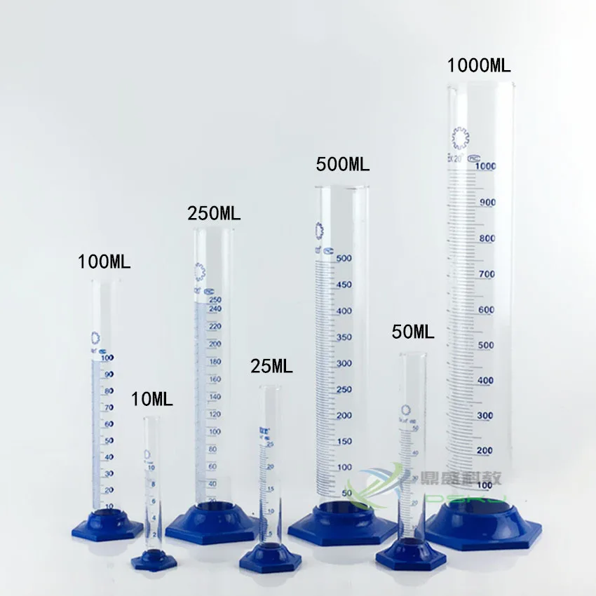 Glass measuring cylinder with scale 10/25/50/100/250/500/1000ml plastic base for chemical experiment