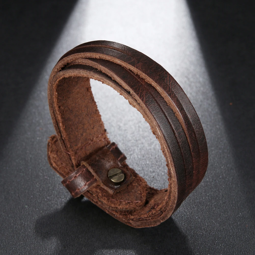 2024 Trend Jewelry Vintage Handmade Weave Multi-layer Genuine Leather Bracelet Men Charm Cuff Wide Leather Bracelet Pulsera