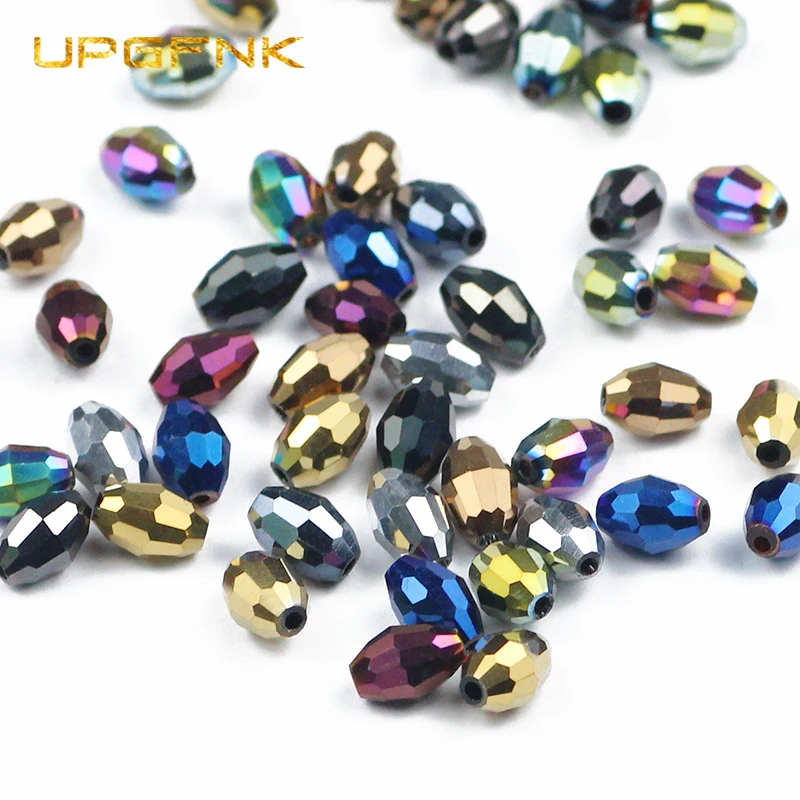 Plated Rice grains Upscale Austrian crystal beads 6*8mm oval shape Loose Glass beads Jewelry making bracelet Necklace DIY 50Pcs