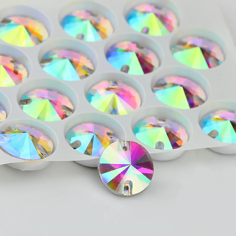 All Size 3200 Sew on Rhinestone Crystal AB Round flatback Rhinestones Rivoli glass sew-on stones for wedding dress clothing