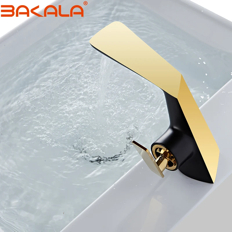 

BAKALA Bathroom Faucet Black Gold Single Handle Hot Cold Switch Water Mixer Taps Wash Basin Bathroom Deck Mounted Basin Faucet