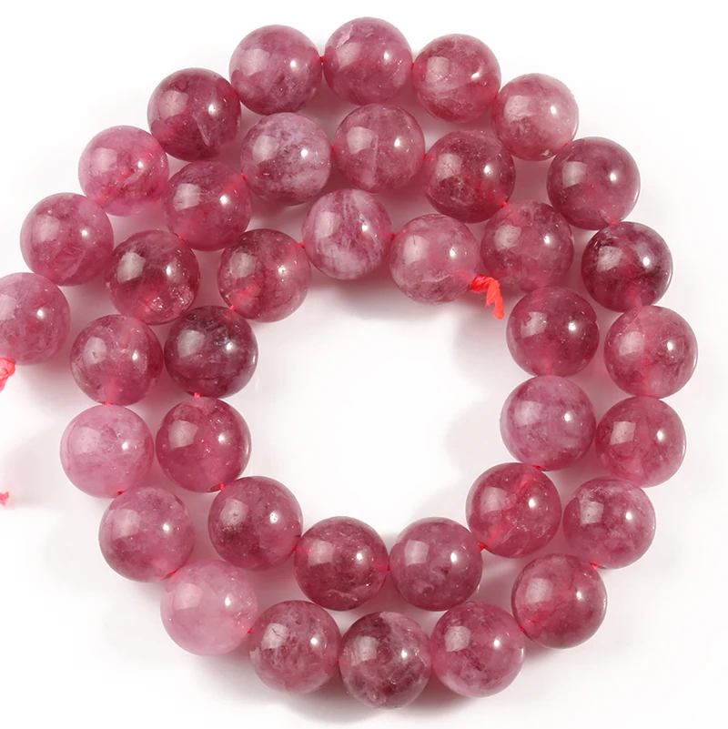 Strawberry Quartz Round Stone Beads Smooth Loose Spacer Beads For Jewelry DIY Making Bracelet Earrings Accessories 15\'\' 6 8 10mm