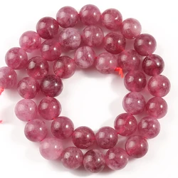 Strawberry Quartz Round Stone Beads Smooth Loose Spacer Beads For Jewelry DIY Making Bracelet Earrings Accessories 15'' 6 8 10mm