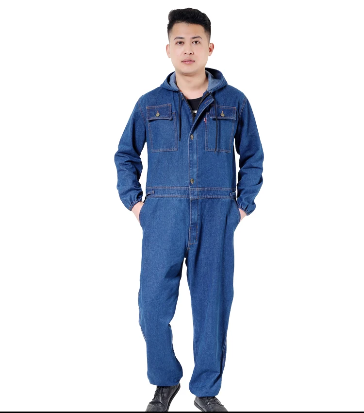 

Male/female Workwear Overalls Denim Jumpsuit Uniform Work Clothes Long-sleeved Thick Hooded Welding Suit