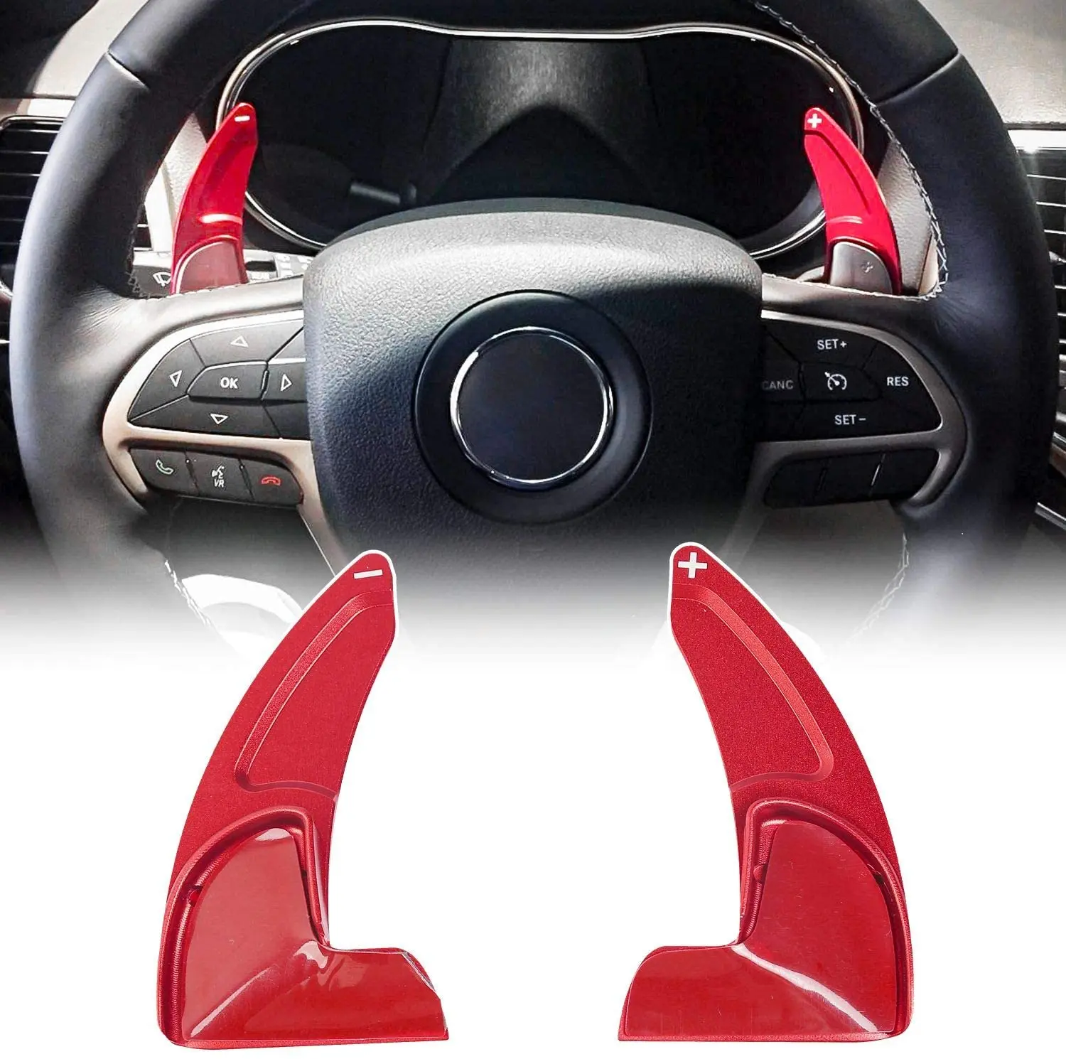 

2 Pack GSD Chero Car Steering Wheel Shift Paddle Shifter Trim Cover for 2014-2020 Jeep Grand Cherokee Red Interior Decoration