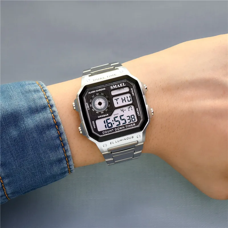 Männer Luxus Uhr Wasserdicht Goldene Edelstahl Business Digitale Uhren LED Wecker Elektronische männer Sport Uhr Relogio