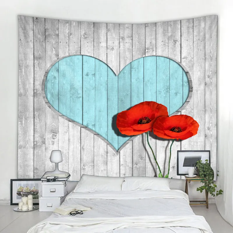 

Wooden Heart Shaped Decorative Tapestry Wall Mounted Colored Stone Wall Retro Wooden Board Tapestry Hippie Bohemian Home Decor