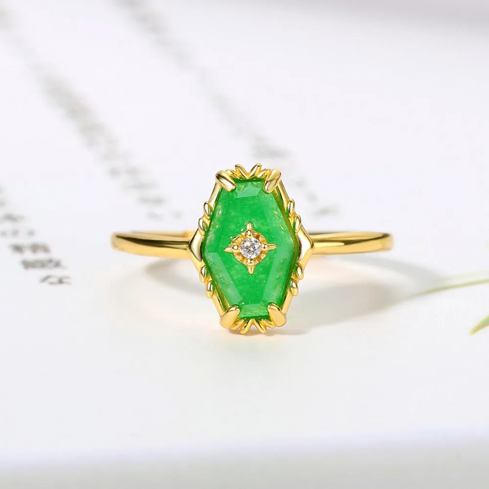 MoBuy Vintage S925 Silver Ring For Women Luxury Wedding Ring Natural Quartzite Jade Gemstone 14k Gold Plated Fine Jewelry RI129