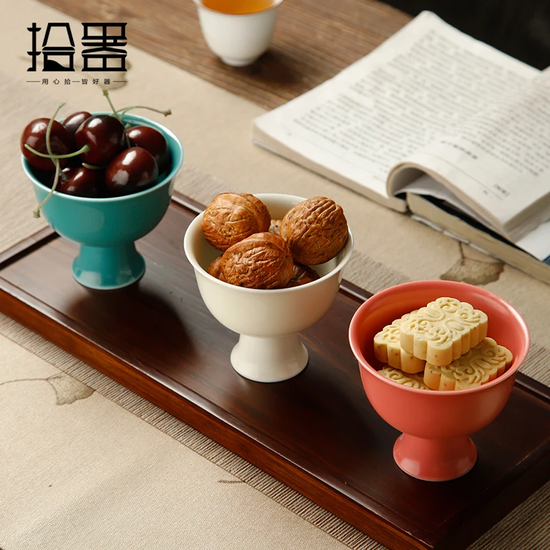 

Ceramic high-footed refreshment tray, new Chinese antique style dessert tray, fruit tray, snacks, dried fruit bowls and saucers