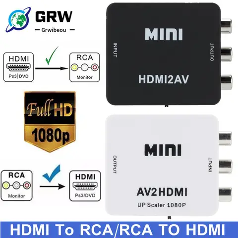 HD 1080P HDMI to AV 스케일러 어댑터 비디오 복합 변환기, HDMI to RCA CVSB L/R 비디오 미니 HD2AV AV TO HDMI 변환기 어댑터