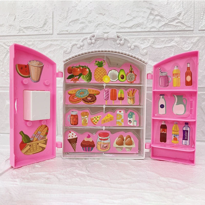 Fashion Mini Accessories Fridge For Barbie Doll Dream House Furniture Kitchen Refrigerator Play Set Doll Accessories Girls Toys