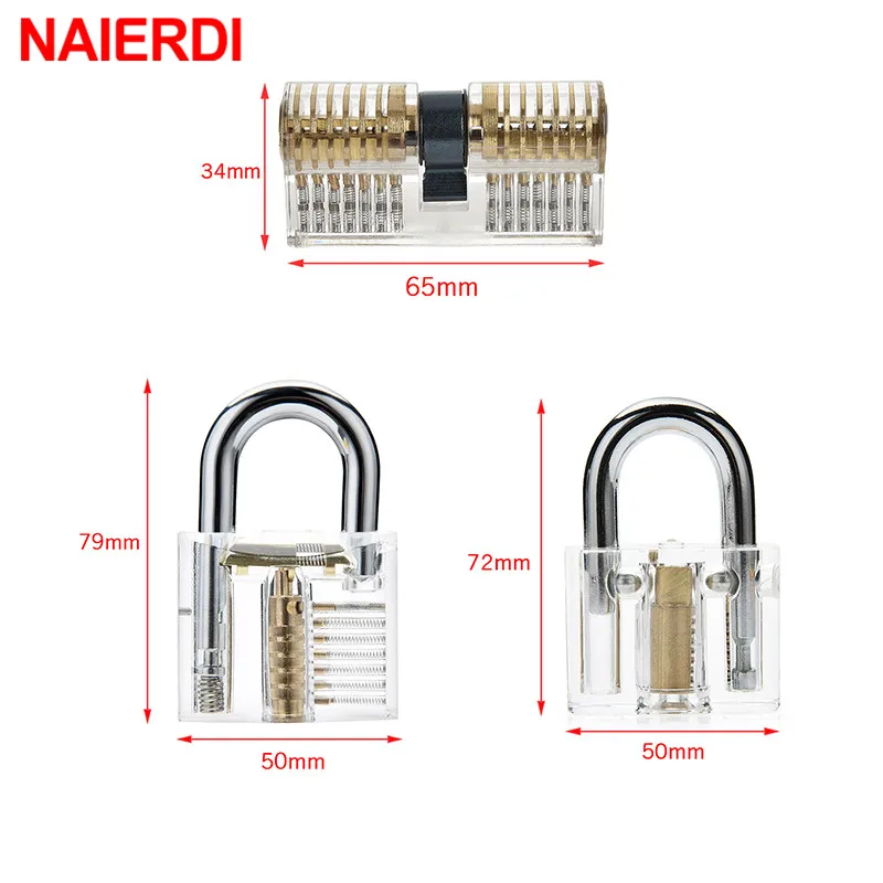 NAIERDI-Combinação Prática Cadeado Transparente Fechaduras, Ferramentas De Treinamento De Serralheiro Visível Lock Pick Sets, Praticando Habilidade, 7 Pçs/Set