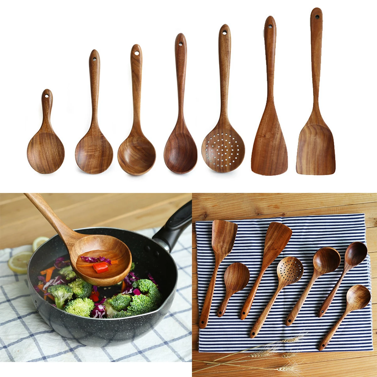 

1Pc Wooden Spoons Utensil Nonstick Spatula Soup Spoons Kitchen Natural Teak Wood Cooking Tool Wood Spatula