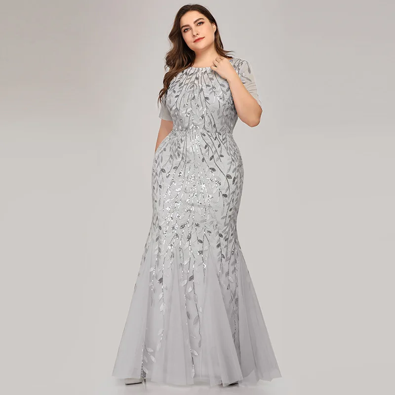 Plus Size Elegant Evening Dresses Mermaid Sequined Lace Appliques Long Dress Party Gowns Formal Dress Women 8XL Evening Gowns